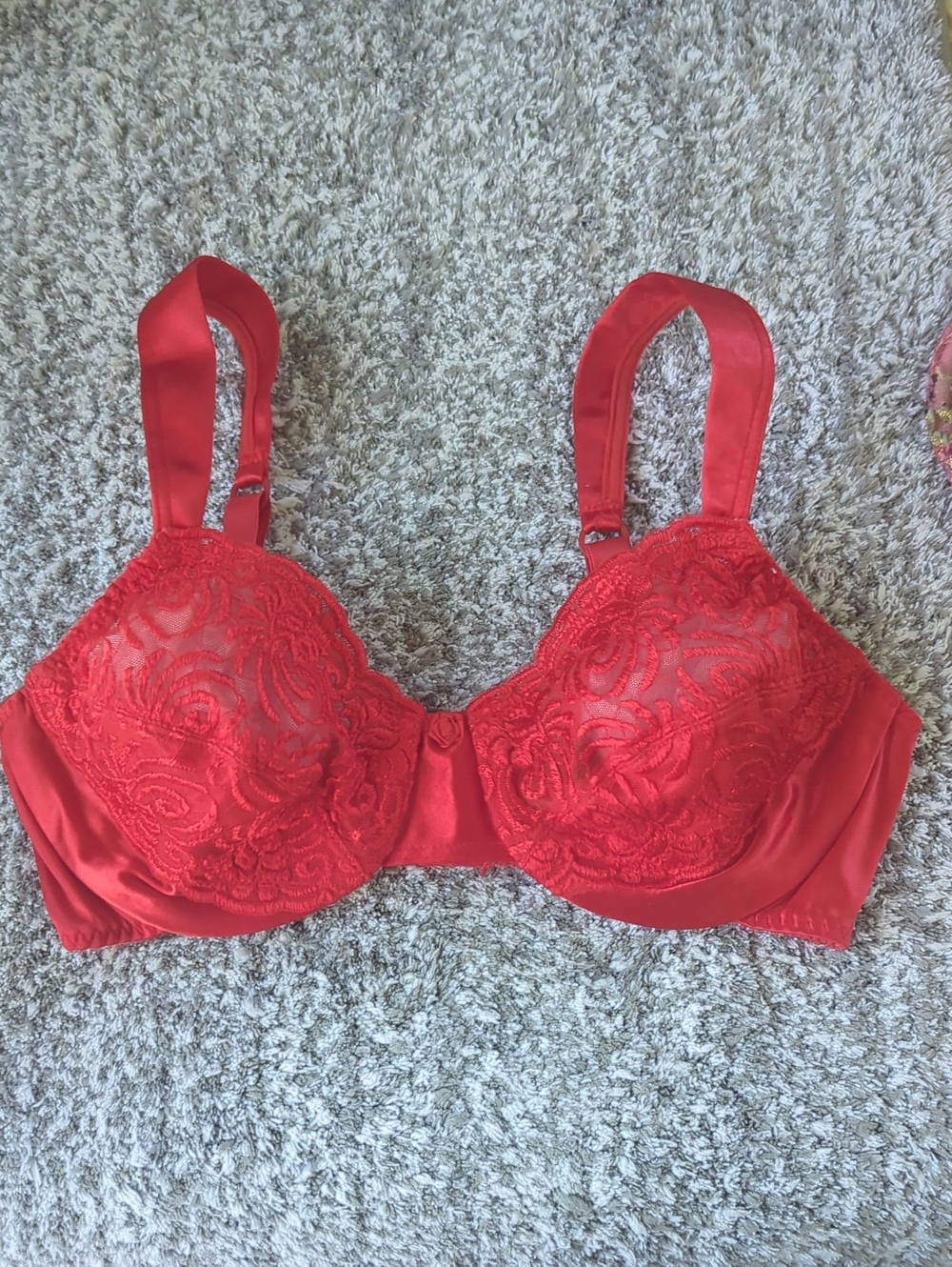 Sears Red Lace Underwire Bra with Satin Straps 34C